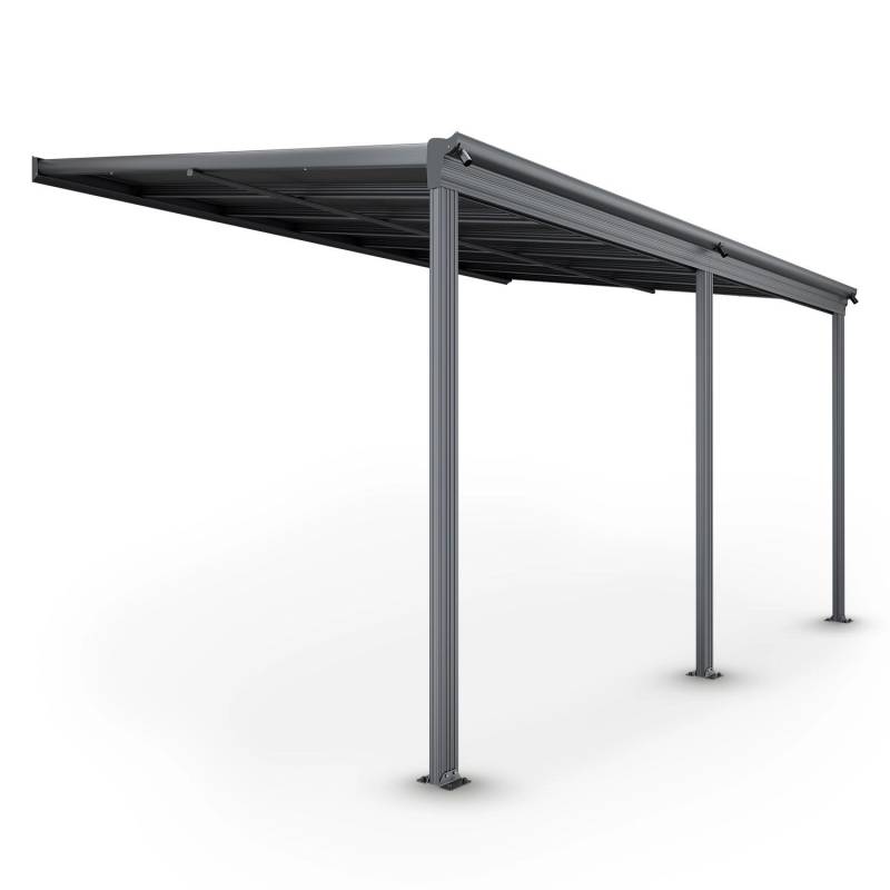 Juskys Aluminium Terrassendach Borneo 4x3m mit Doppelstegplatten in Dunkelgrau von Juskys