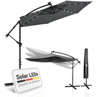 Ampelschirm Brazil 300 cm grau – mit LED-Beleuchtung Solar & Kurbel – UV-Schutz wasserabweisend knickbar – Sonnenschirm Marktschirm - Juskys von Juskys