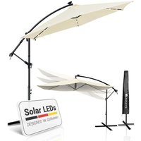 Ampelschirm Brazil 350 cm grau / creme – mit LED-Beleuchtung Solar & Kurbel – UV-Schutz wasserabweisend knickbar – Sonnenschirm Marktschirm - Juskys von Juskys