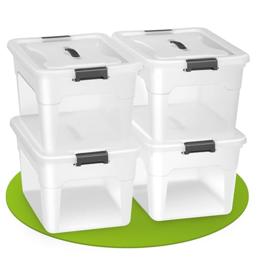 Juskys Aufbewahrungsbox mit Deckel - 4er Set Kunststoff Boxen 30l - Box groß, stapelbar, transparent - Aufbewahrung Ordnungssystem Aufbewahrungsboxen von Juskys