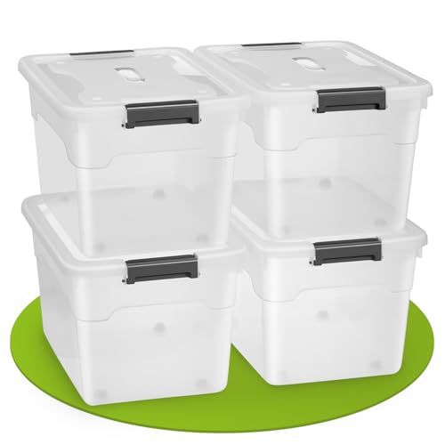 Juskys Aufbewahrungsbox mit Deckel - 4er Set Kunststoff Boxen 60l - Box groß, stapelbar, transparent - Aufbewahrung Ordnungssystem Aufbewahrungsboxen von Juskys