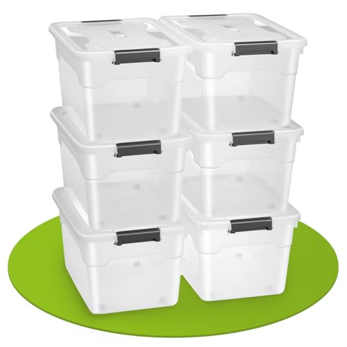 Juskys Aufbewahrungsbox mit Deckel - 6er Set Kunststoff Boxen 60l - Box groß, stapelbar, transparent - Aufbewahrung Ordnungssystem Aufbewahrungsboxen von Juskys
