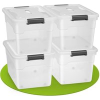 Juskys Aufbewahrungsbox mit Deckel - Kunststoff Boxen groß, stapelbar, transparent - Box Aufbewahrung Aufbewahrungsboxen - 4er Set mit je 45L von Juskys