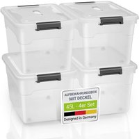 Juskys Aufbewahrungsbox mit Deckel - Kunststoff Boxen groß, stapelbar, transparent - Box Aufbewahrung Aufbewahrungsboxen - 4er Set mit je 45L von Juskys