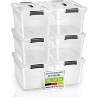 Aufbewahrungsbox mit Deckel - Kunststoff Boxen groß, stapelbar, transparent - Box Aufbewahrung Aufbewahrungsboxen - 6er Set mit je 30L - Juskys von Juskys
