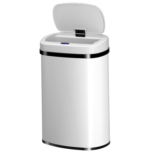Juskys Automatik Mülleimer mit Sensor 50L - elektrischer Abfalleimer, Bewegungssensor, automatischer Deckel, wasserdicht, rechteckig, Küche - Weiß von Juskys