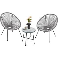 Balkonmöbel Set Ostana 3-teilig - Tisch & 2 Sessel - stilvolle Sitzgruppe für Balkon, Terrasse & Garten - Gartenmöbel Balkonset Hellgrau - Juskys von Juskys