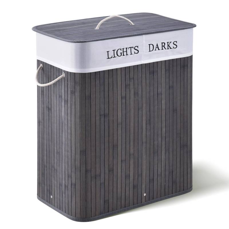 Juskys Bambus Wäschekorb Curly 100 Liter Grau mit Wäschesack und Tragegriffen Juskys Bambus Wäschekorb Curly 100 Liter Grau mit Wäschesack und Tragegriffen von Juskys