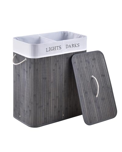 Juskys Bambus Wäschekorb Curly Grau 100L - Hygienischer Wäschekorb mit Deckel, Tragegriff & Wäschesack - 2 Fächer - Natürliche Bambus Optik Juskys Bambus Wäschekorb Curly Grau 100L - Hygienischer Wäschekorb mit Deckel, Tragegriff & Wäschesack - 2 Fächer - Natürliche Bambus Optik von Juskys
