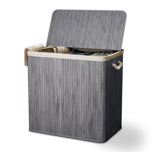 Juskys Bambus Wäschekorb Curly Grau 150L - Hygienischer Wäschekorb mit Deckel, Tragegriff & Wäschesack - 3 Fächer - Natürliche Bambus Optik Juskys Bambus Wäschekorb Curly Grau 150L - Hygienischer Wäschekorb mit Deckel, Tragegriff & Wäschesack - 3 Fächer - Natürliche Bambus Optik von Juskys