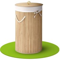Bambus Wäschekorb Curly-Round – 55 Liter Volumen – Wäschesammler mit Deckel, Tragegriffen & Stoff Wäschesack – 1 Fach Wäschebox – in Natur - Juskys von Juskys