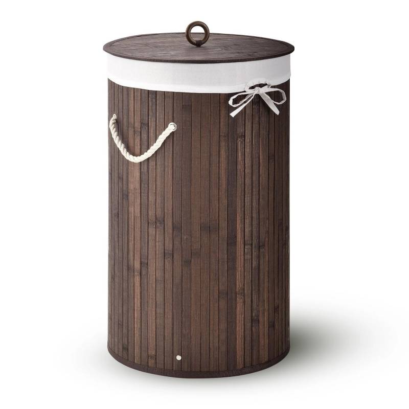 Juskys Bambus Wäschekorb Curly Round Braun mit Wäschesack und Tragegriffen von Juskys