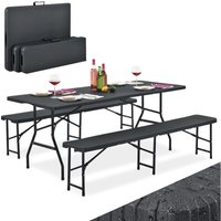 Juskys - Bierzeltgarnitur Amberg 3-teilig & klappbar – 180 x 74 x 74 cm – 2 Bierbänke & 1 Biertisch in Rattan-Optik Gartenmöbel-Set Festzeltgarnitur von Juskys