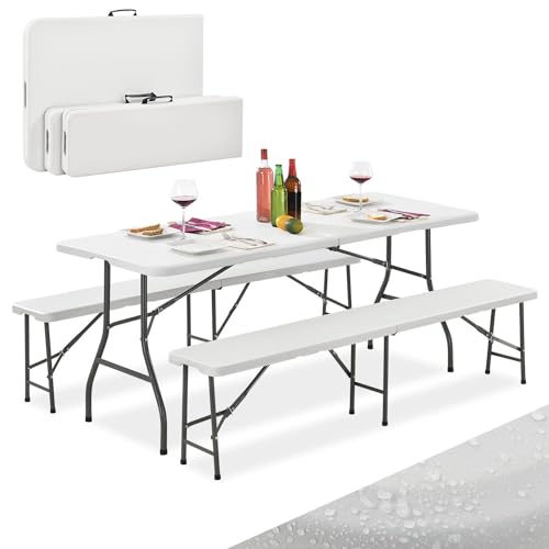 Juskys Bierzeltgarnitur Bayreuth 3-teilig & klappbar - 180 x 70 x 74 cm - 2 Bierbänke & Biertisch - Gartenmöbel Set Festzeltgarnitur Sitzgarnitur Camping von Juskys