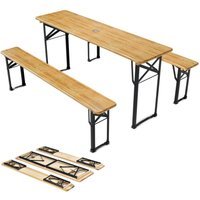 Bierzeltgarnitur Bichl 3-teilig klappbar - Gartenmöbel-Set aus 1 Biertisch + 2 Bierbänke – Festzeltgarnitur Biertischgarnitur Holz Metall - Juskys von Juskys