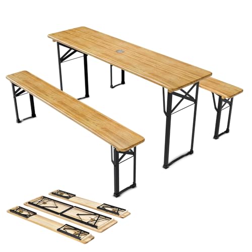 Juskys Bierzeltgarnitur Bichl 3-teilig & klappbar 170x46x77 cm - Gartenmöbel Set Biertisch & 2 Bierbänke - Festzeltgarnitur Holz Camping Garnitur von Juskys