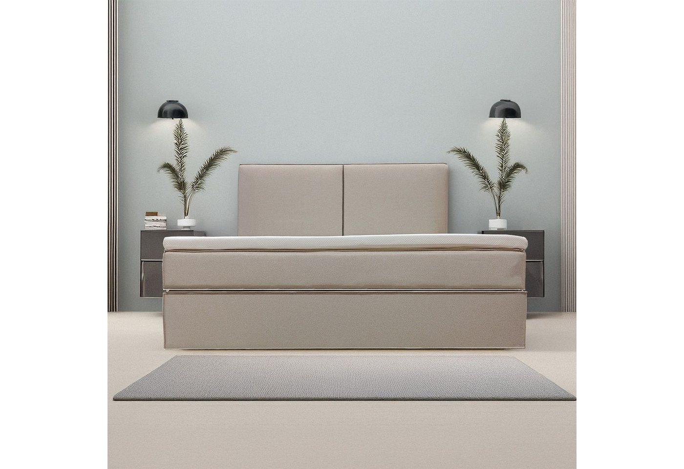 Juskys Boxspringbett Detroit, inklusive Topper, angenehme Einstiegshöhe, Chenille Stoff von Juskys
