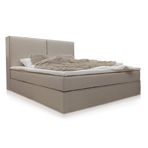 Juskys Boxspringbett Detroit 180x200 cm beige - Modernes Design - Chenille Stoff - Inklusive Matratze & Topper für Schlafzimmer von Juskys