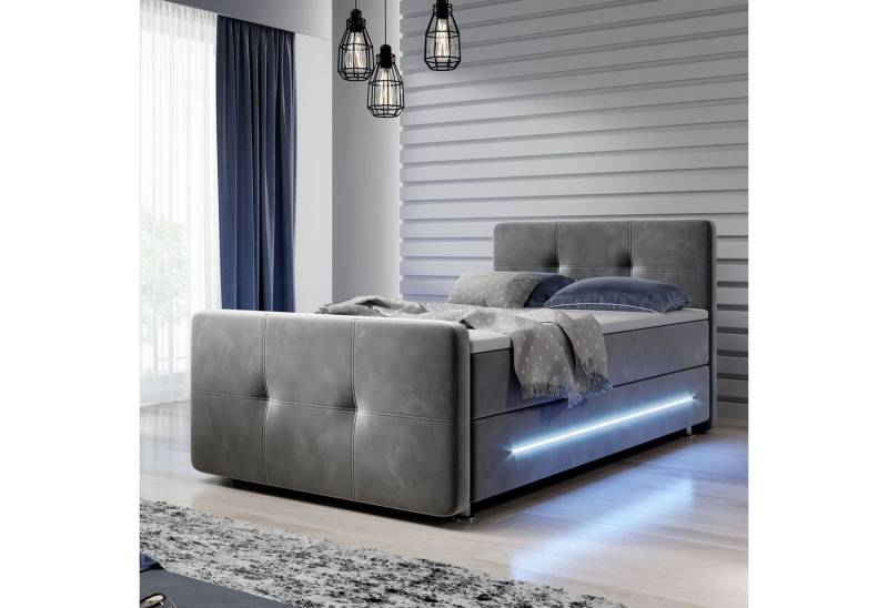 Juskys Boxspringbett Houston, 120x200 cm, Bonell-Federkernmatratzen, Topper, LED-Beleuchtung von Juskys