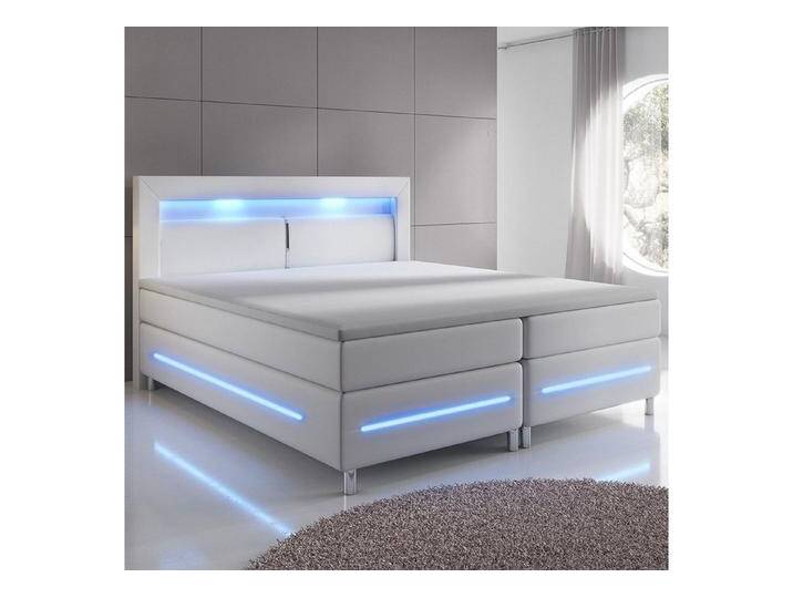 Juskys Boxspringbett Norfolk 140 x 200 cm – LED Beleuchtung, Bonell-Matratzen & Topper - weiß von Juskys