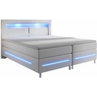 Juskys Boxspringbett Norfolk – LED Beleuchtung, Bonell-Matratzen, Topper & Kunstleder – 66 cm Komforthöhe – Bett Einzelbett 140 x 200 cm – weiß Juskys Boxspringbett Norfolk – LED Beleuchtung, Bonell-Matratzen, Topper & Kunstleder – 66 cm Komforthöhe – Bett Einzelbett 140 x 200 cm – weiß von Juskys