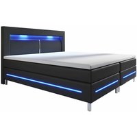 Boxspringbett Norfolk – led Beleuchtung, Bonell-Matratzen, Topper & Kunstleder – 66 cm Komforthöhe – Bett Einzelbett 140 x 200 cm – schwarz - Juskys von Juskys