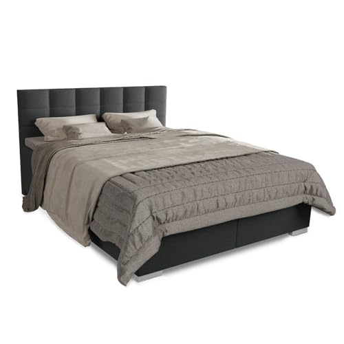 Juskys Boxspringbett Seattle 180x200 cm Dunkelgrau - Weicher Malmostoff - Inklusive Topper, gepolstertes Kopfteil - Boxspringbett für Schlafzimmer von Juskys