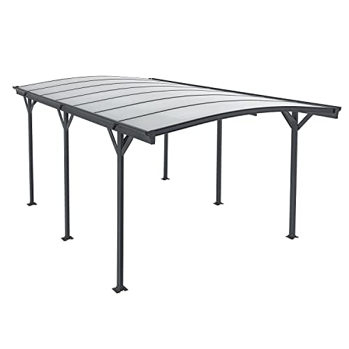 Juskys Carport mit Bogendach 5x3 m - Überdachung aus Aluminium mit Doppelstegplatten - Unterstand für Autos - freistehende Montage - Dunkelgrau von Juskys