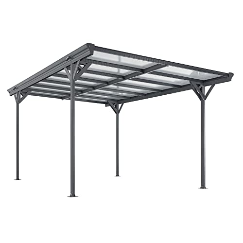 Juskys Carport mit Flachdach 5x3 m - Überdachung aus Aluminium mit Doppelstegplatten - Unterstand für Autos - freistehende Montage - Dunkelgrau von Juskys