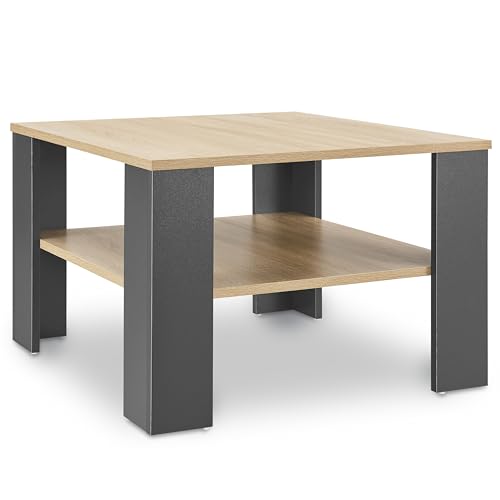 Juskys Couchtisch mit Ablage 60x60x40 cm - Holz, pflegeleicht, robust - Moderner Beistelltisch für Zeitschriften & Fernbedienung — Grau mit Holzoptik von Juskys