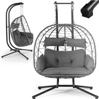 Doppelhängesessel Aria - Polyrattan Hängesessel mit Gestell & Kissen - Schaukel für zwei Personen - Outdoor Indoor Sessel - xxl Korb Grau - Juskys von Juskys