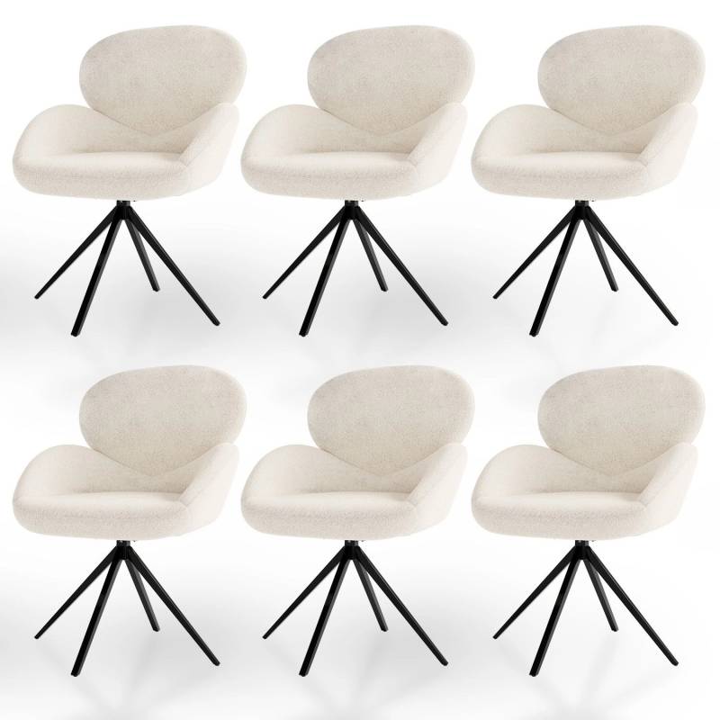Juskys Drehstuhl Albano Bouclé Creme 6er Set von Juskys