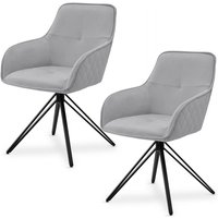 Drehstuhl Clyde 2er Set mit Armlehne - Stoff Bezug - Esszimmerstuhl modern - Polsterstuhl Esszimmer - 120 kg belastbar - Stuhl Samt Hellgrau - Juskys von Juskys