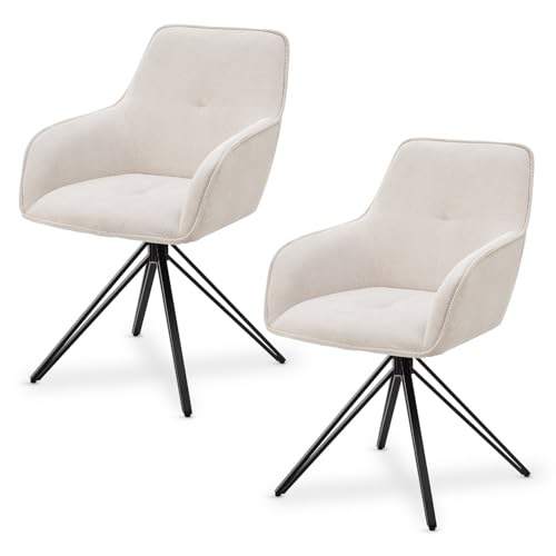 Juskys Drehstuhl Clyde mit Armlehne 2er Set - Esszimmerstuhl modern mit Stoff Bezug - Polsterstuhl Esszimmer - 120 kg belastbar - Stuhl Cord Beige von Juskys