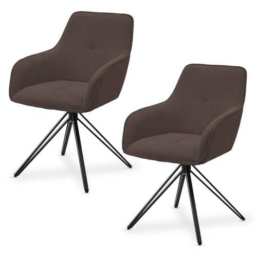 Juskys Drehstuhl Clyde mit Armlehne 2er Set - Esszimmerstuhl modern mit Stoff Bezug - Polsterstuhl Esszimmer - 120 kg belastbar - Stuhl Cord Braun von Juskys