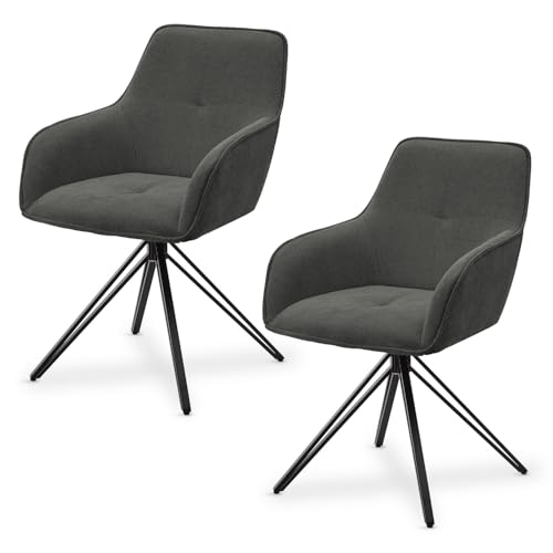 Juskys Drehstuhl Clyde mit Armlehne 2er Set - Esszimmerstuhl modern mit Stoff Bezug - Polsterstuhl Esszimmer - 120 kg belastbar - Stuhl Cord Hellgrau von Juskys