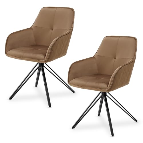 Juskys Drehstuhl Clyde mit Armlehne 2er Set - Esszimmerstuhl modern mit Stoff Bezug - Polsterstuhl Esszimmer - 120 kg belastbar - Stuhl Samt Hellbraun von Juskys