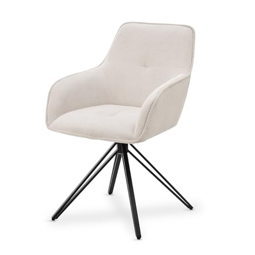 Juskys Drehstuhl Clyde mit Armlehne & Stoff Bezug - Esszimmerstuhl modern - Polsterstuhl Esszimmer - 120 kg belastbar - Stuhl Cord Beige von Juskys