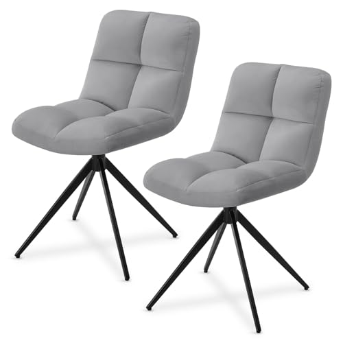 Juskys Drehstuhl Dallas 2er Set - Esszimmerstühle drehbar, Stoff Bezug - Stuhl bis 120 kg belastbar - Stühle Esszimmer, Esszimmerstuhl Samt Hellgrau von Juskys