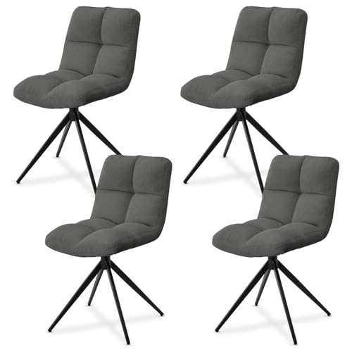Juskys Drehstuhl Dallas Cord 4er Set - Esszimmerstühle, drehbar, Cord Bezug, Stuhl 120 kg belastbar, Stühle, Esszimmer, Esszimmerstuhl - Hellgrau von Juskys
