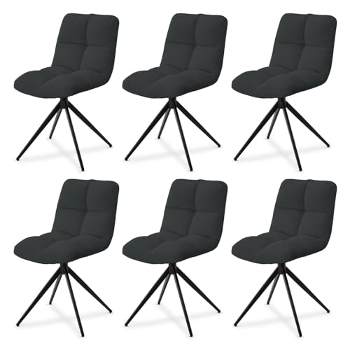 Juskys Drehstuhl Dallas Cord 6er Set - Esszimmerstühle, drehbar, Cord Bezug, Stuhl 120 kg belastbar, Stühle, Esszimmer, Esszimmerstuhl - Dunkelgrau von Juskys
