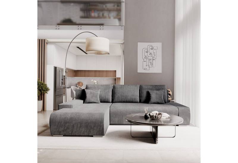 Juskys Ecksofa Iseo, modern, L-Form, Schlaffunktion, bequem, samtig wie Cord, inkl. Kissen von Juskys