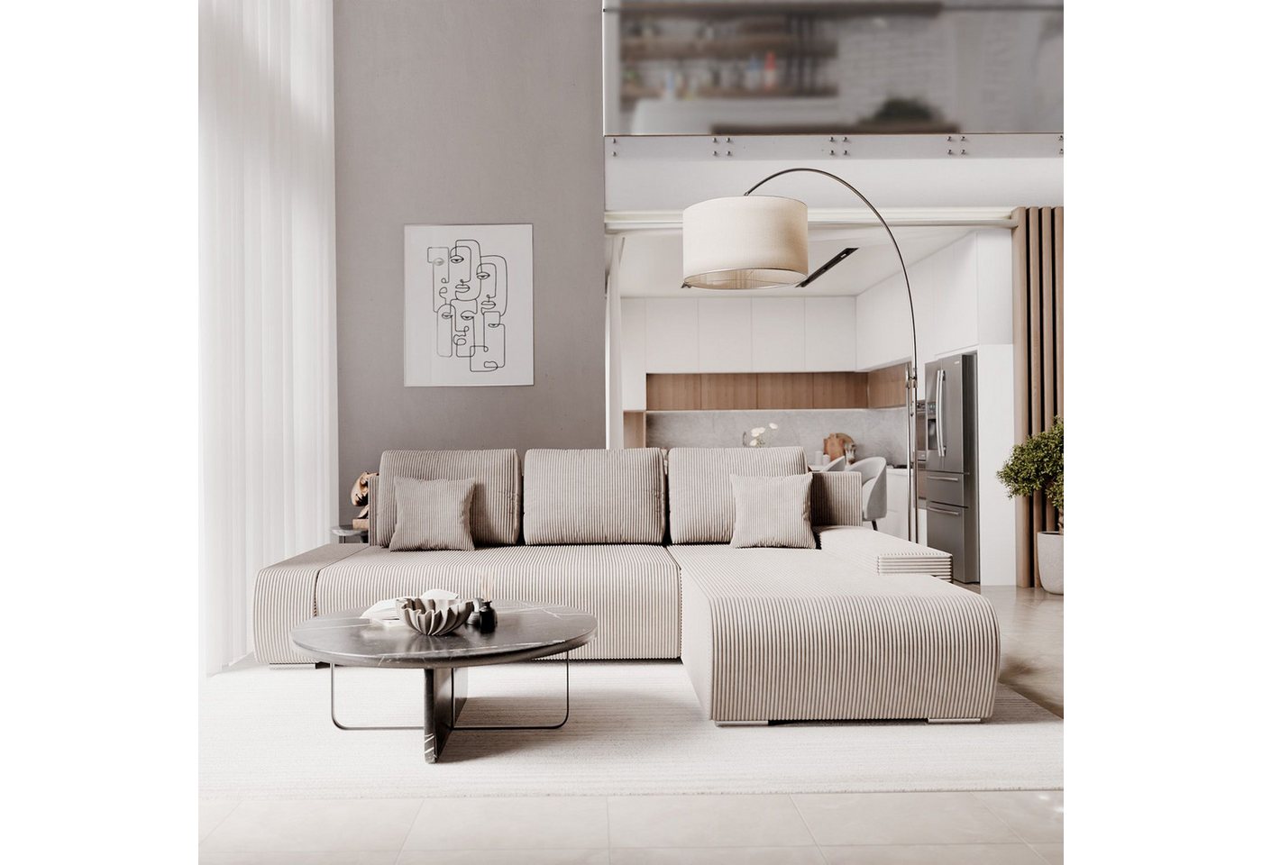 Juskys Ecksofa Iseo, modern, L-Form, Schlaffunktion, bequem, samtig wie Cord, inkl. Kissen von Juskys