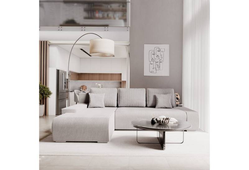 Juskys Ecksofa Iseo, modern, L-Form, Schlaffunktion, bequem, samtig wie Cord, inkl. Kissen von Juskys