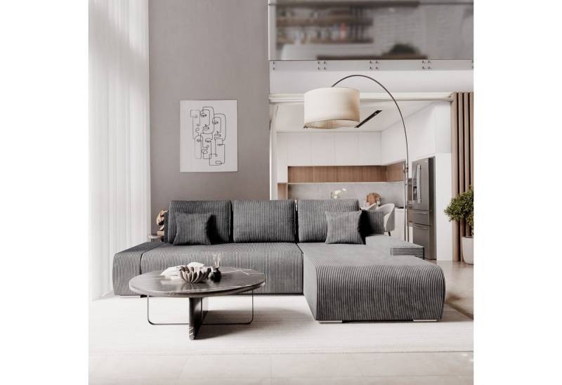 Juskys Ecksofa Iseo, modern, L-Form, Schlaffunktion, bequem, samtig wie Cord, inkl. Kissen von Juskys