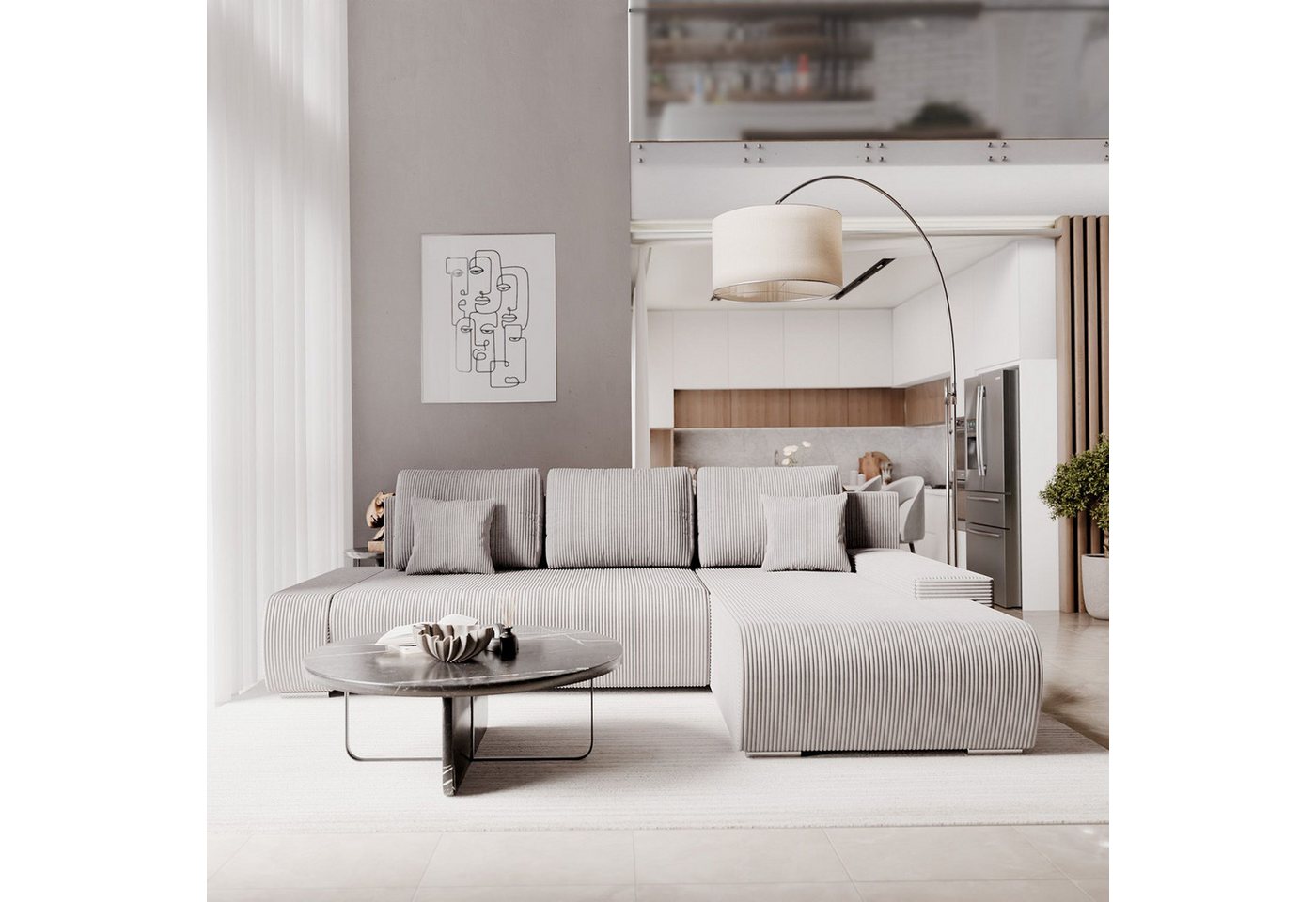 Juskys Ecksofa Iseo, modern, L-Form, Schlaffunktion, bequem, samtig wie Cord, inkl. Kissen von Juskys