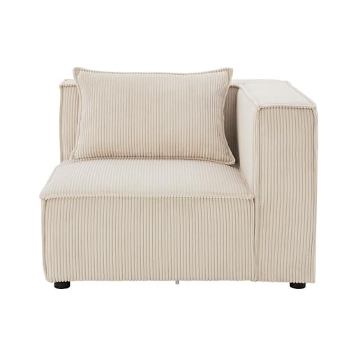 Juskys Ecksofa Rechts Domas - modulares Sofa in Cord Beige - Wohnzimmer Couch mit Armlehne & Kissen - Modulsofa 130 kg belastbar - Wohnlandschaft von Juskys