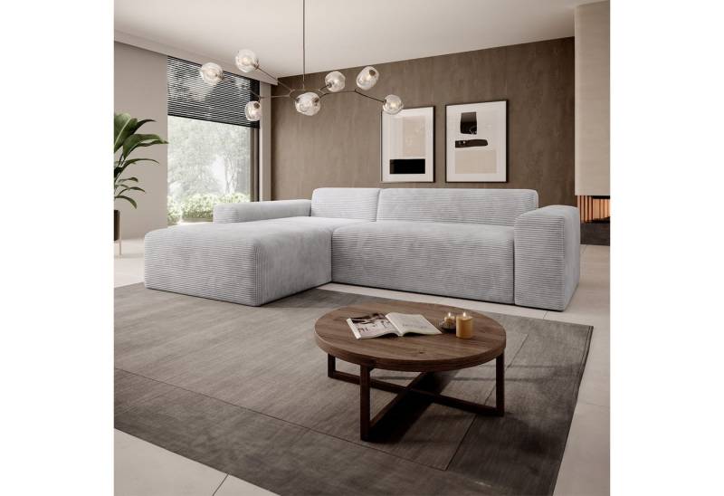 Juskys Ecksofa Vals, modern, L-Form, Stoff, bequem, samtig wie Cord, breiter Sitz von Juskys