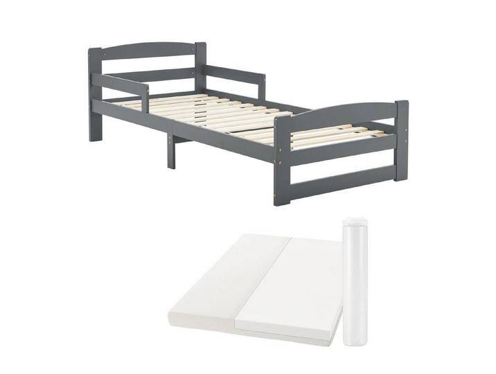 Juskys Einzelbett Arona (90x200 cm mit Matratze - Grau), für Jugendliche, moderne Optik, Rausfallschutz, inkl. Matratze, grau, Grau von Juskys