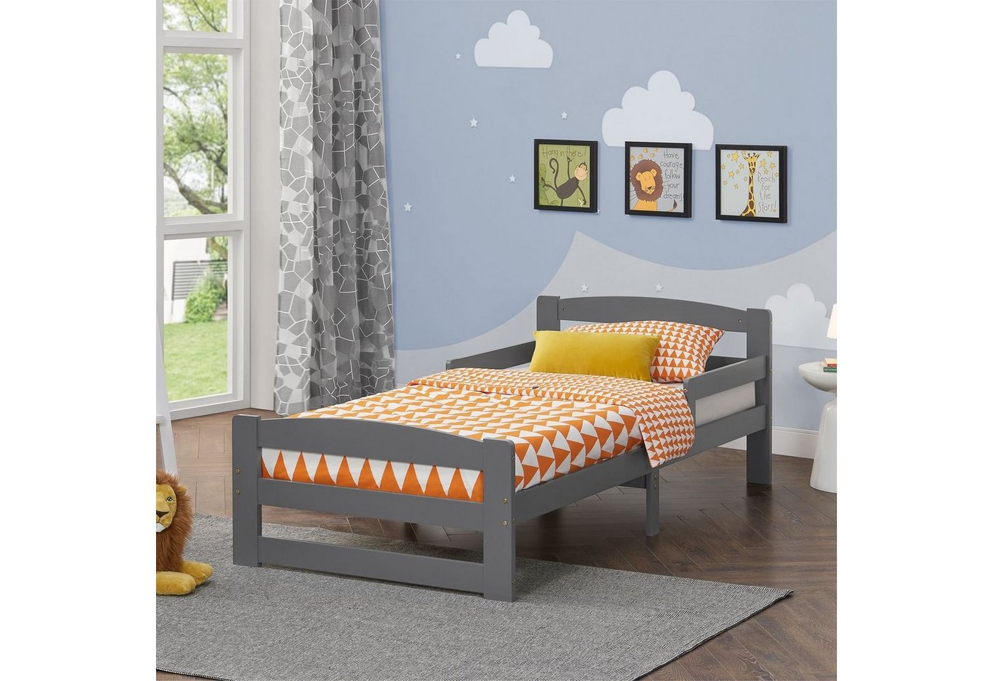 Juskys Einzelbett Arona (90x200 cm mit Matratze - Grau), für Jugendliche, moderne Optik, Rausfallschutz, inkl. Matratze von Juskys
